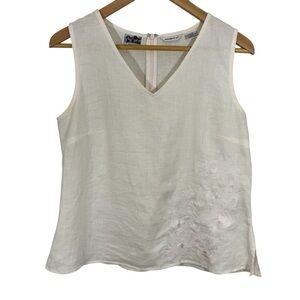 Malcolm & Co. 100% Irish Linen Sleeveless Top Sz M Cream Embroidered Tank Top